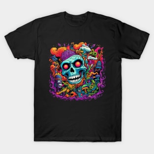 Psychedelic Skull, psychedelic art, dark psychedelic, trippy, trippy psychedelic artwork T-Shirt